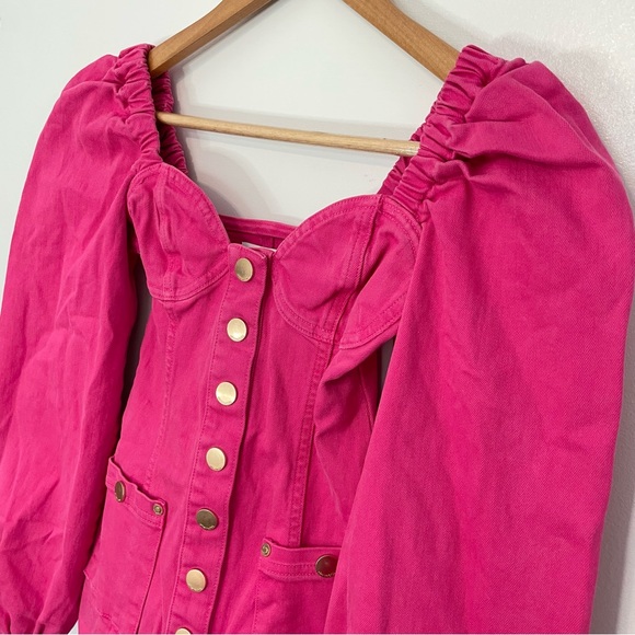 RARE Alice McCall Hot Pink Denim Puff Sleeve Playsuit Romper - Moments - Picture 5 of 8